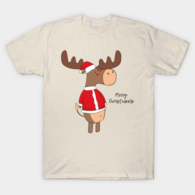 Merry Christmoose, Funny Cute Christmas Moose T-Shirt by Dreamy Panda Designs